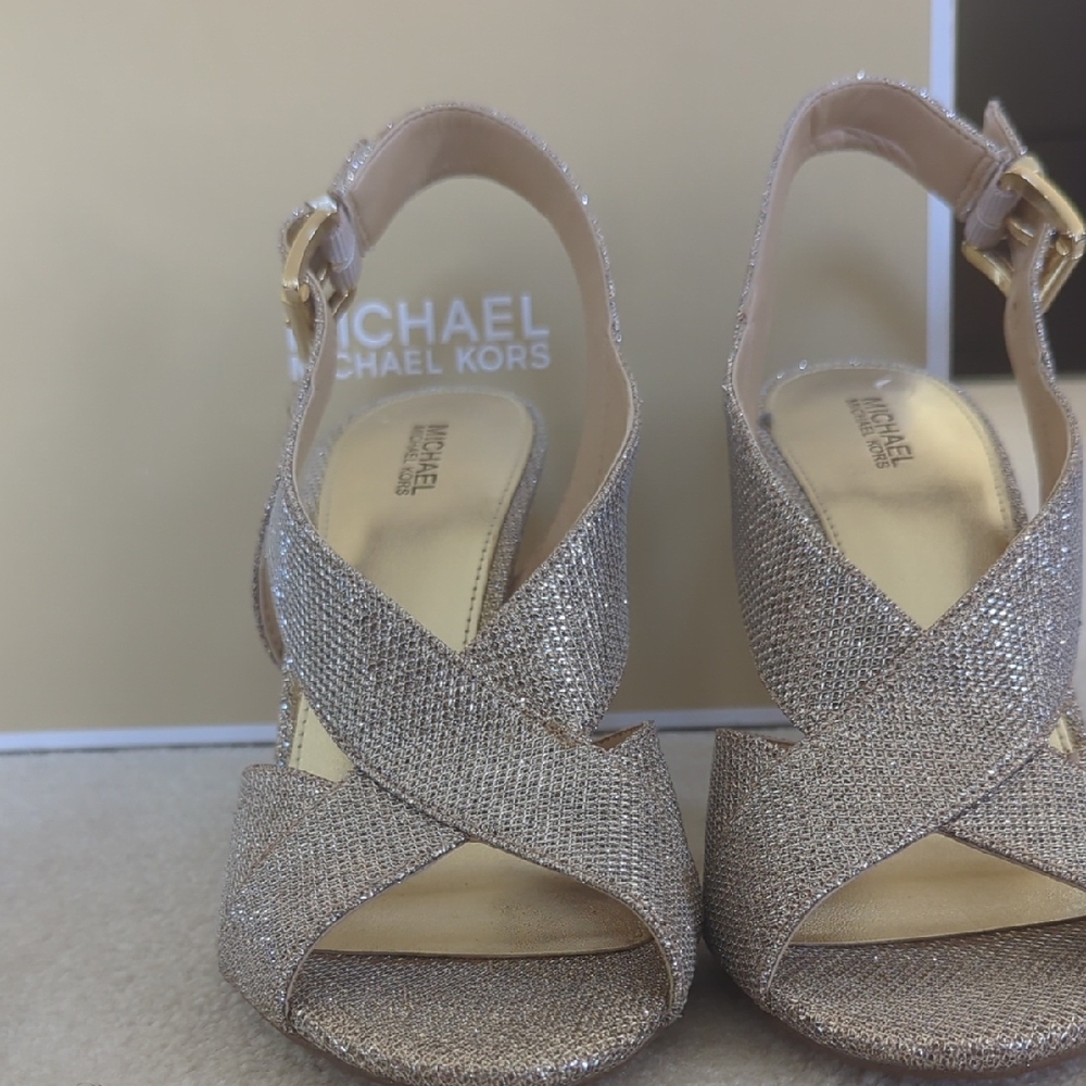 Michael Kors Gold Heels with Crisscross Straps and Stiletto Design